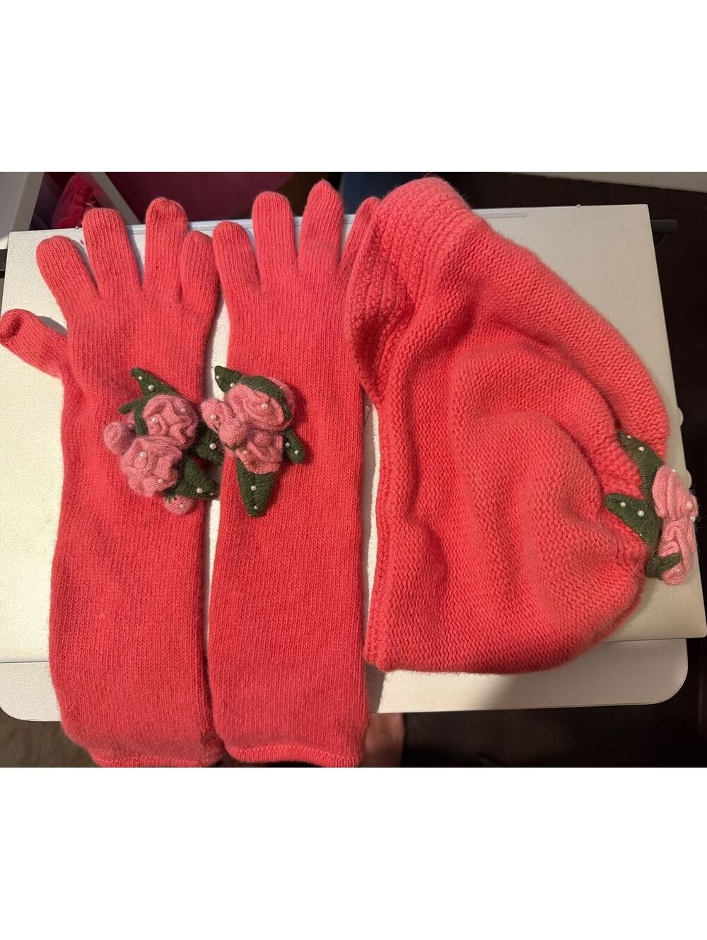 Portolano Pink Flower Hat and Gloves *EUC* $230+tax retail